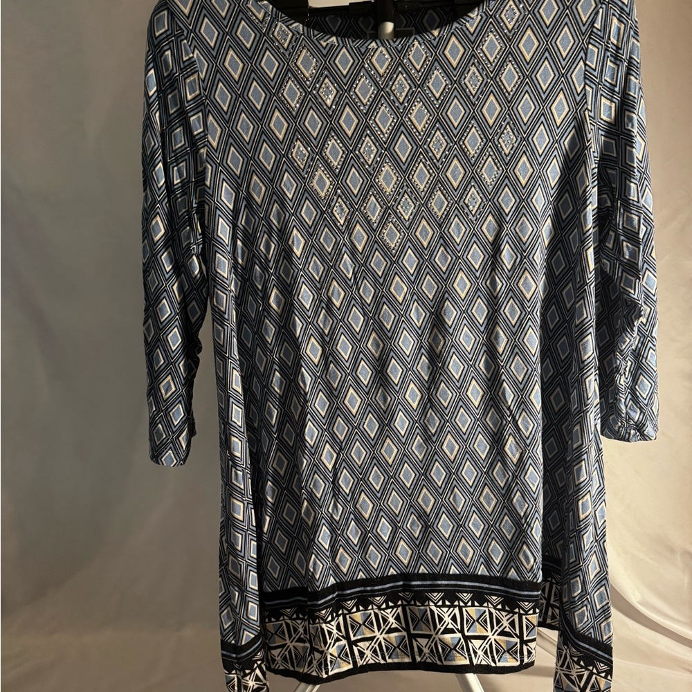 JM Collection Diamond Pattern Blue Tunic